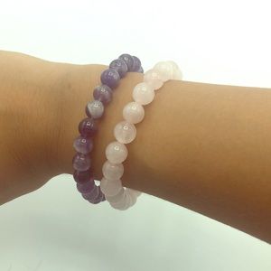 Amethyst and Rose Quartz Bracelet Set